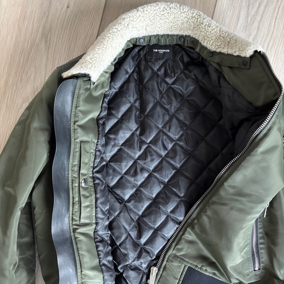 Kooples - Olive Green Bomber Jacket with Shearling Collar - Removable Collar - Picture 2 of 7